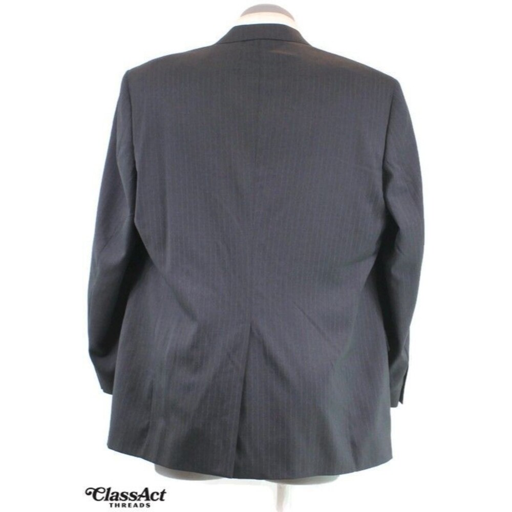 Society Brand Ltd 2 Piece Suit Mens Black Striped 2 Btn 46L Pleated Fronts 40" W - Picture 8 of 9